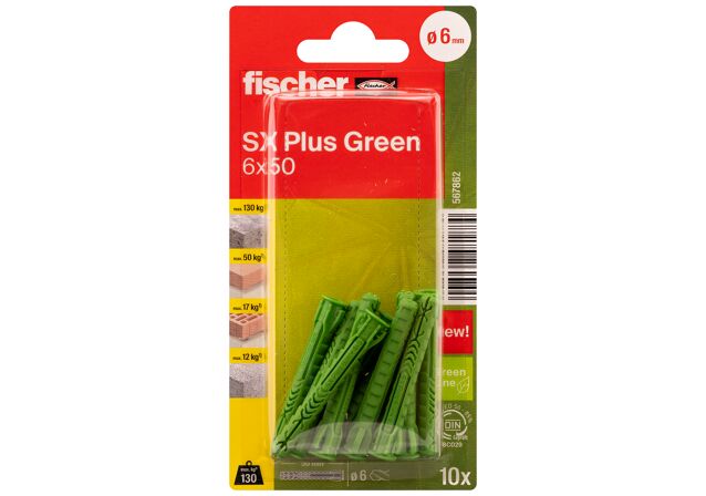 Emballasje: "fischer Nylonplugg SX Plus Green 6 x 50 (NOBB 60129846)"