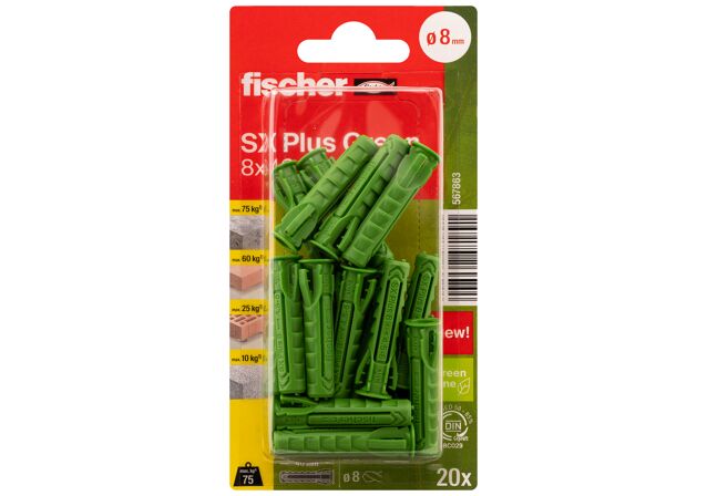Emballasje: "fischer Nylonplugg SX Plus Green 8 x 40 (NOBB 60129847)"