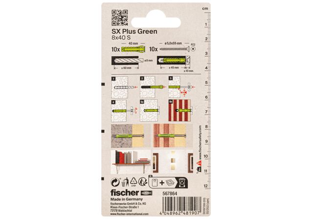 Packaging: "fischer Tulppa SX Plus Green 8 x 40 S ruuveilla"