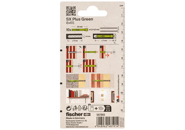 Packaging: "fischer Genişletme tapası SX Plus Green 8 x 65 K"