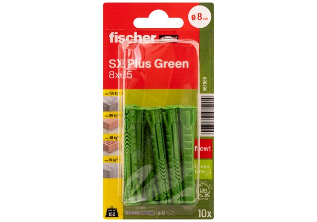 Packaging: "fischer Expansionsplugg SX Plus Green 8 x 65"