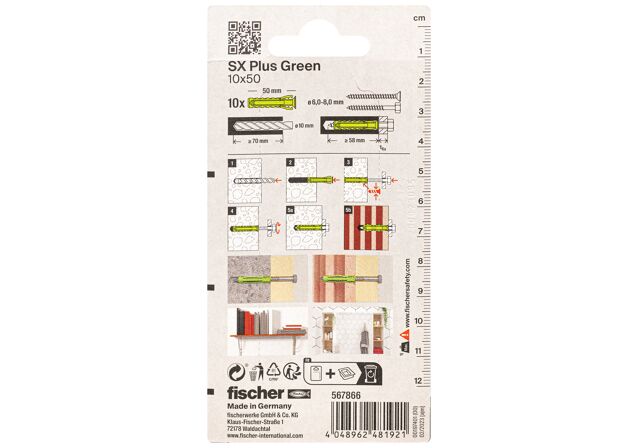 Packaging: "fischer plug SX Plus Green 10 x 50"