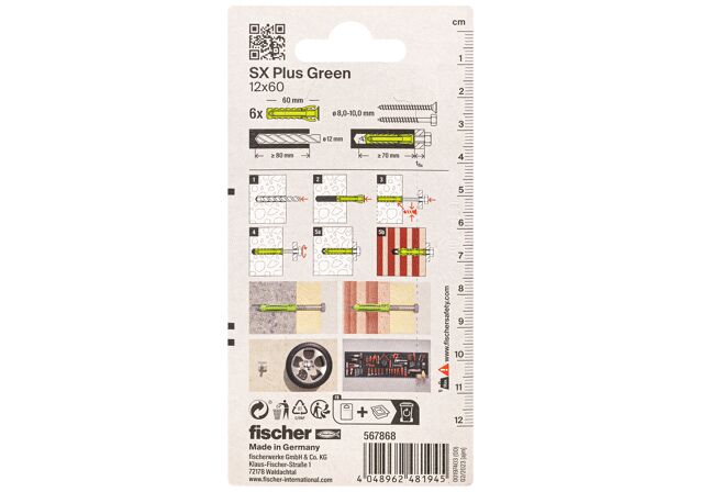 Packaging: "fischer Genişletme tapası SX Plus Green 12 x 60 K"