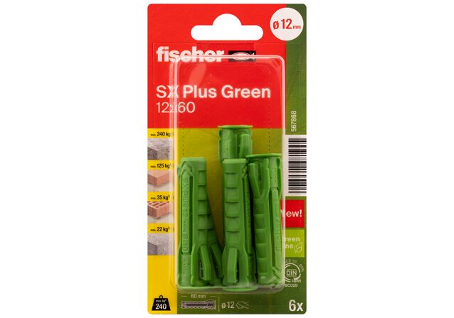 Emballasje: "fischer Nylonplugg SX Plus Green 12 x 60 (NOBB 60129852)"