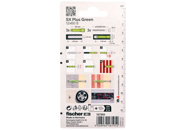Packaging: "fischer plug SX Plus Green 12 x 60 S met schroef"