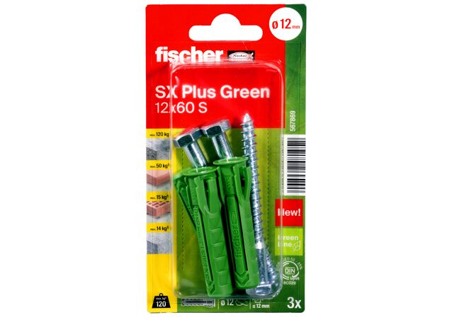 Packaging: "fischer Expansion plug SX Plus Green 12 x 60 S with screw"