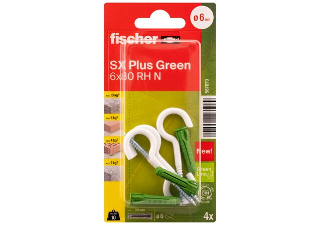 Packaging: "fischer plug SX Plus Green 6 x 30 RH met ronde haak"