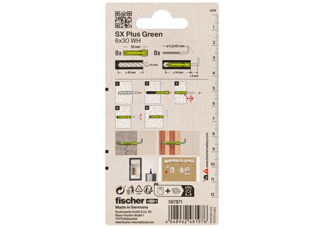 Packaging: "fischer plug SX Plus Green 6 x 30 WH met winkelhaak"