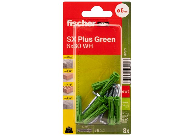 Packaging: "fischer plug SX Plus Green 6 x 30 WH met winkelhaak"