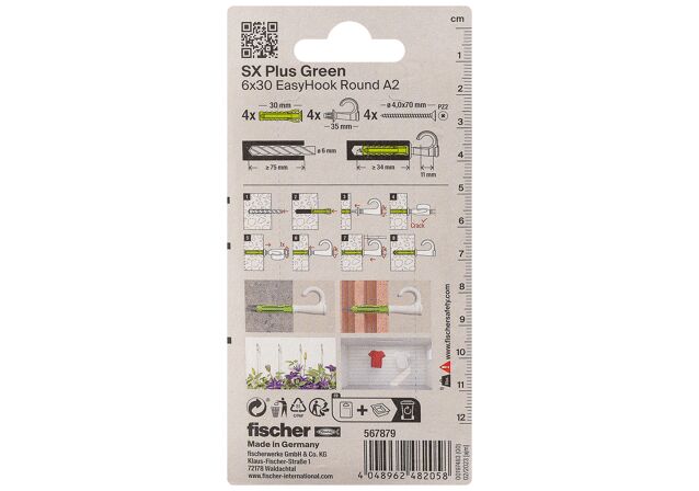 Packaging: "fischer EasyHook félkör kampó + SX Plus Green 6x30 A2 K"