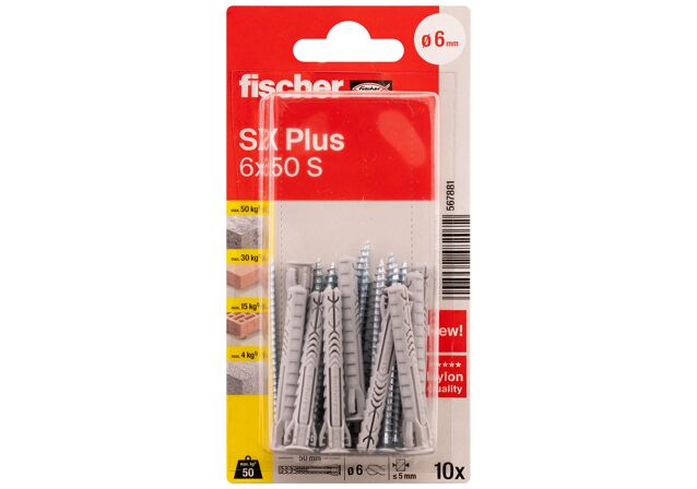 Packaging: "fischer Expansion plug SX Plus 6 x 50 S with screw"