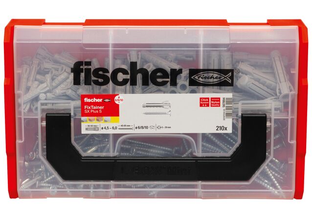 Packaging: "fischer FixTainer - Ekspansionsplug SX Plus 6,8,10 S med skruer"
