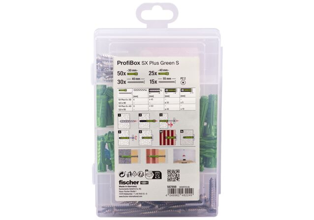 Packaging: "fischer Profi-Box - plug SX Plus Green 6 en 8 S met schroeven"