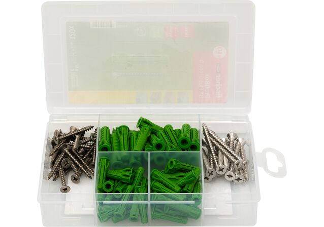 Obrázek výrobku: "fischer Profi-Box s rozpěrnými hmoždinkami SX Plus Green 6 a 8 S s vruty"