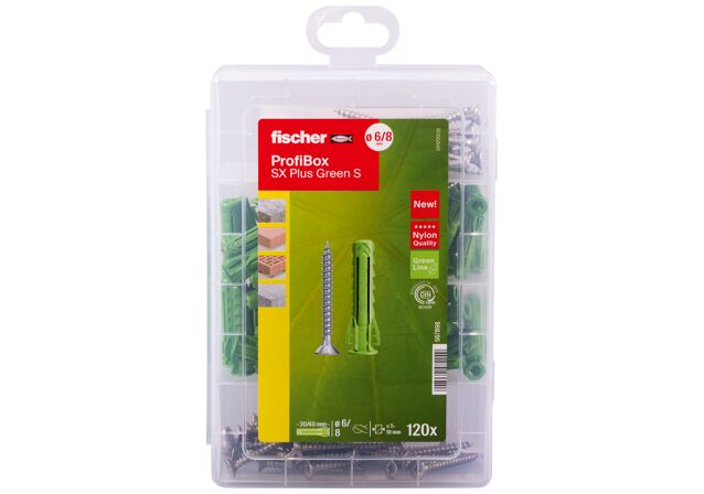 Packaging: "fischer Profi-Box SX Plus Green + Screws A2"