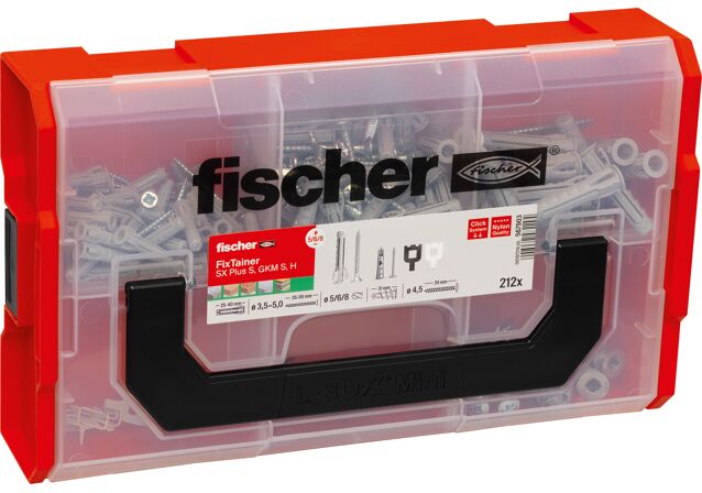 Obrázek výrobku: "fischer FixTainer - Rozpěrné hmoždinky SX Plus 5, 6 a 8 mm s přiloženými háky"
