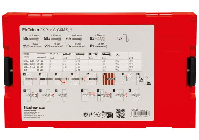 Packaging: "fischer FixTainer - plug SX Plus 5,6 en 8 H met haken"