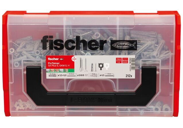 Packaging: "fischer FixTainer - cheville SX Plus 5,6 et 8 H avec crochets"