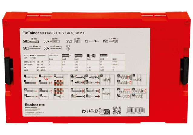 Packaging: "fischer FixTainer SX Plus, UX 6,8 + vidalar"