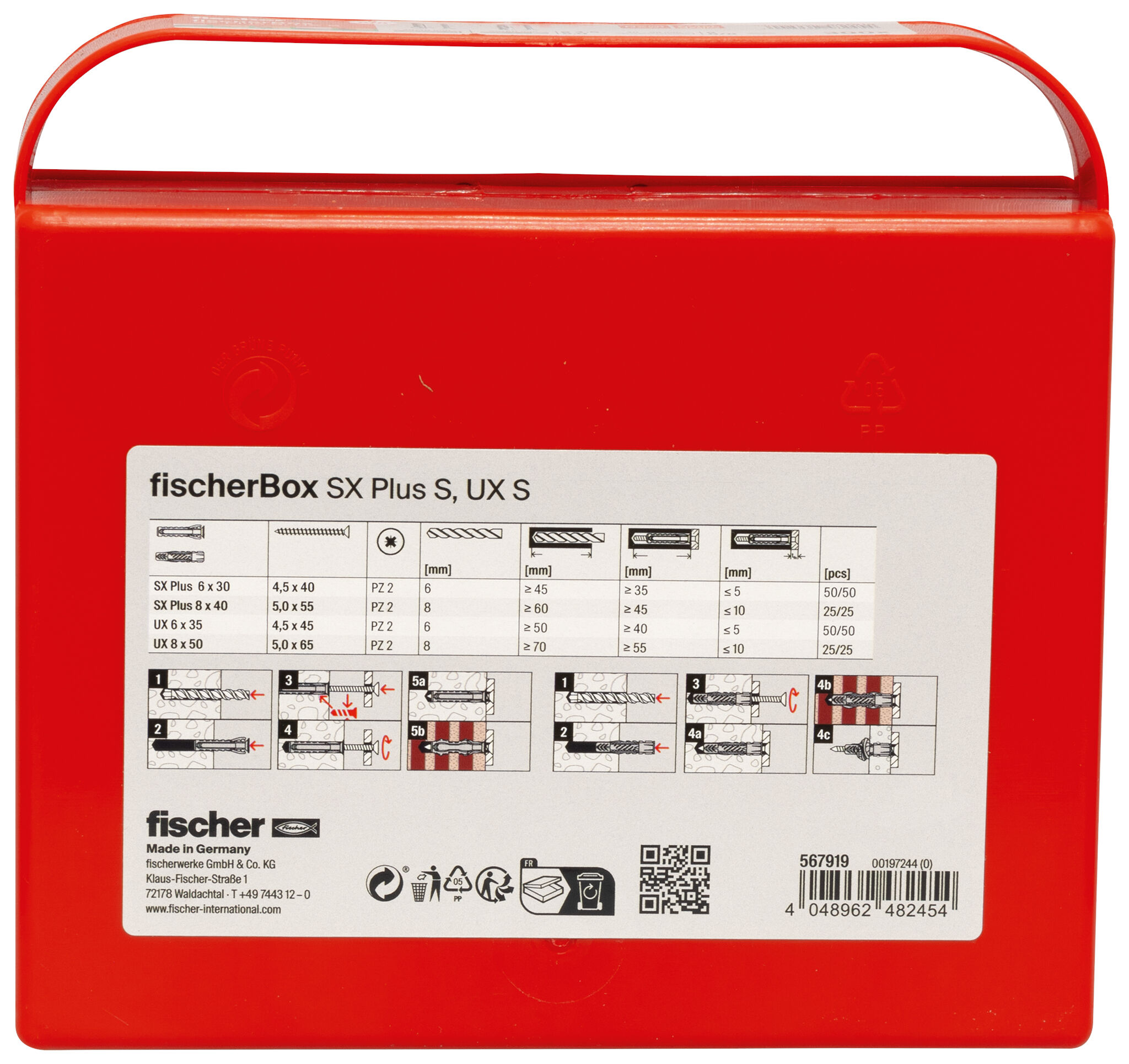 Packaging: "fischer Box Expansion plug SX Plus, UX 6,8 S with screws"