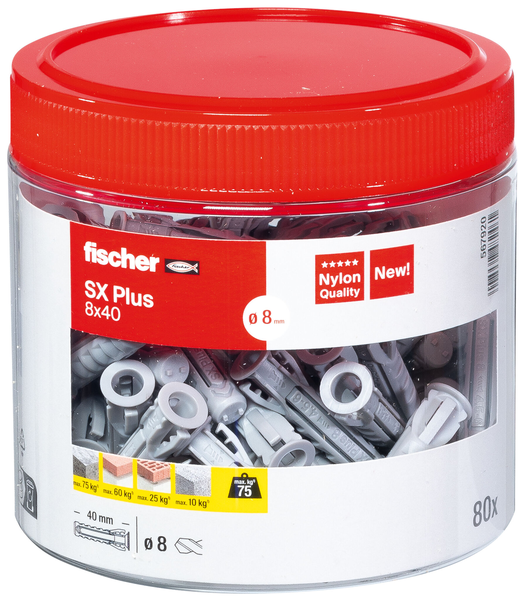 Packaging: "fischer Expansion plug SX Plus 8 x 40 Can"