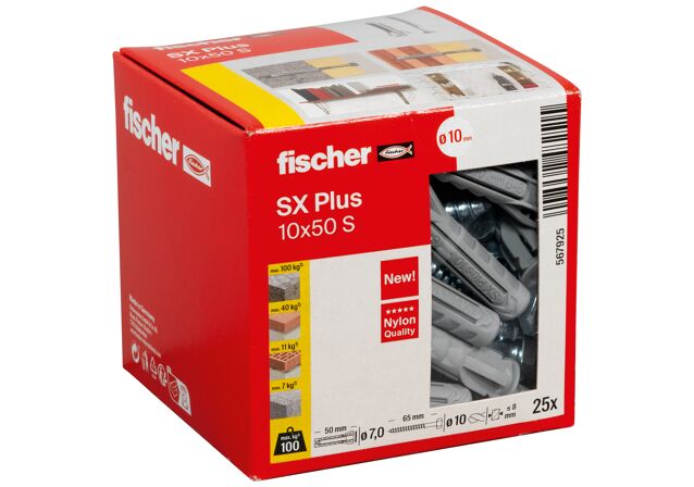 Packaging: "fischer Expansion plug SX Plus 10 x 50 S with screw"