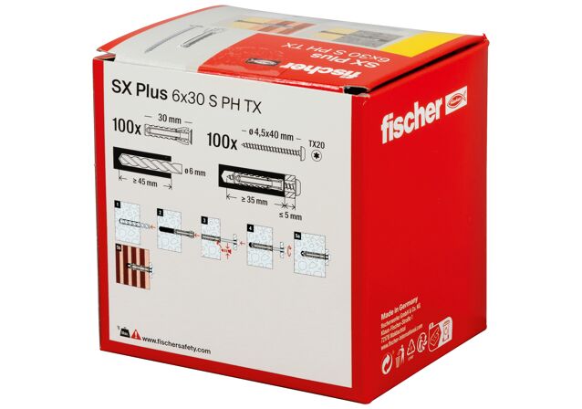 Packaging: "fischer Genişletme tapası SX Plus 6 x 30 S PH TX PH Mercimek başlı"