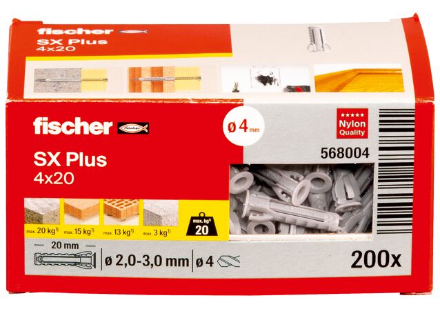 Packaging: "fischer Genişletme tapası SX Plus 4 x 20"