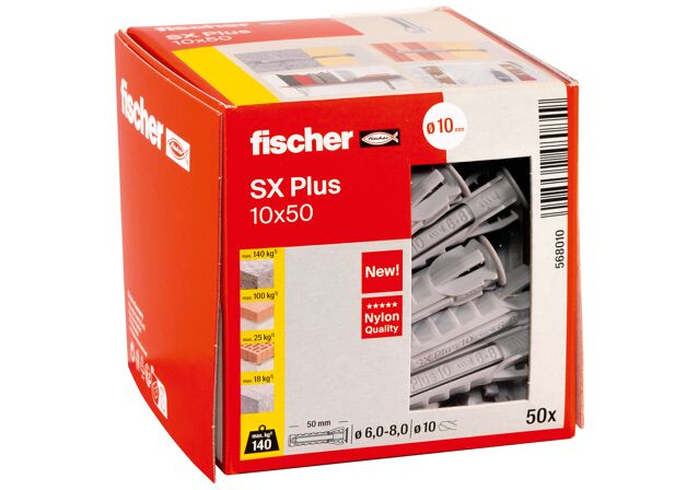 Packaging: "fischer Nailontulppa SX Plus 10 x 50"