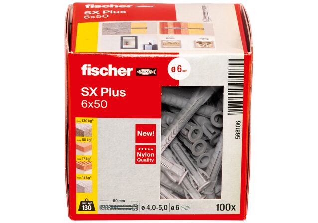 Packaging: "fischer Nailontulppa SX Plus 6 x 50"