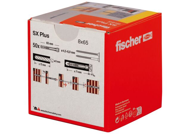 Packaging: "fischer dübel SX Plus 8 x 65 (50 db)"