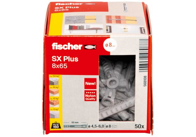Emballasje: "fischer Nylonplugg SX Plus 8 x 65 (NOBB 60129876)"