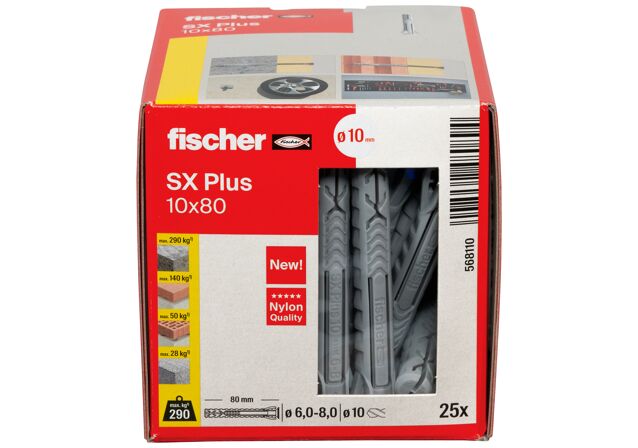 Packaging: "fischer Nailontulppa SX Plus 10 x 80"