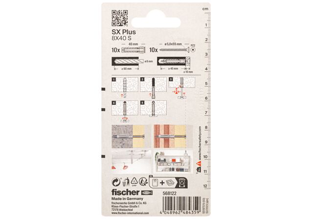 Packaging: "fischer Genişletme tapası SX Plus 8 x 40 S K vidalı"