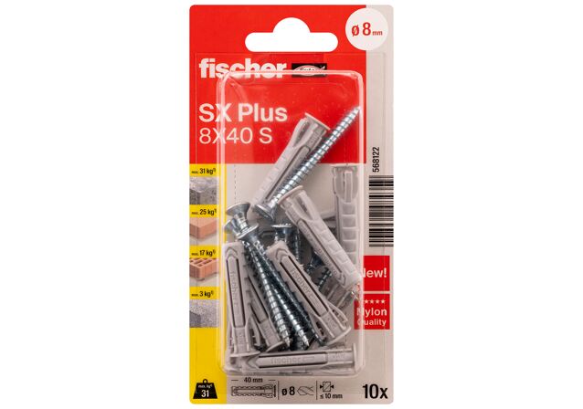 Packaging: "fischer Expansion plug SX Plus 8 x 40 S with screw"