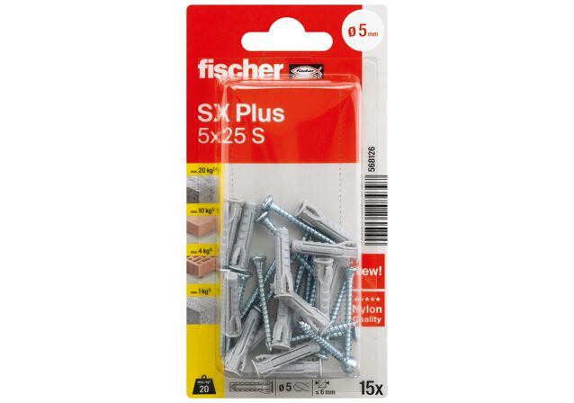 Packaging: "fischer Genişletme tapası SX Plus 5 x 25 S KP vidalı"