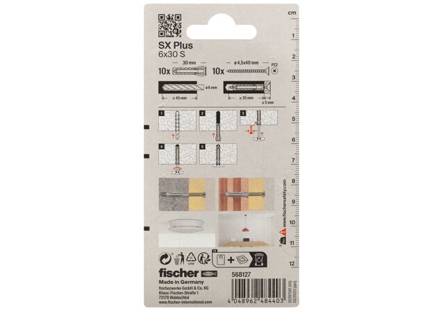 Packaging: "fischer Genişletme tapası SX Plus 6 x 30 S KP K vidalı"