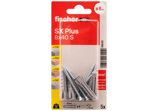 Packaging: "fischer Expansion plug SX Plus 8 x 40 S with screw"