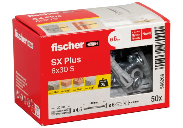 Packaging: "fischer Genişletme tapası SX Plus 6 x 30 S vidalı"