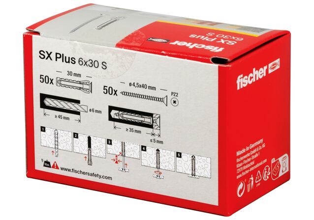 Packaging: "fischer Expansion plug SX Plus 6 x 30 S with screw"