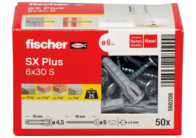 Packaging: "fischer dübel SX Plus 6 x 30 S csavarral"