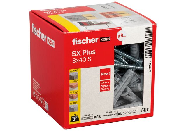 Packaging: "Kołek rozporowy fischer SX Plus 8 x 40 S z wkrętem"