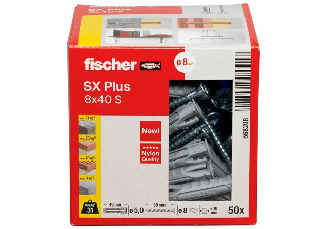 Packaging: "Chevilles à expansion SX Plus 8 x 40 S avec vis"