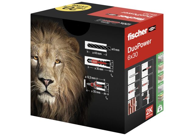 Verpackung: "fischer DuoPower 6 x 30 (+20% mehr Inhalt)"