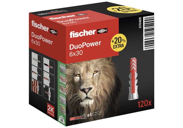Verpackung: "fischer DuoPower 6 x 30 (+20% mehr Inhalt)"