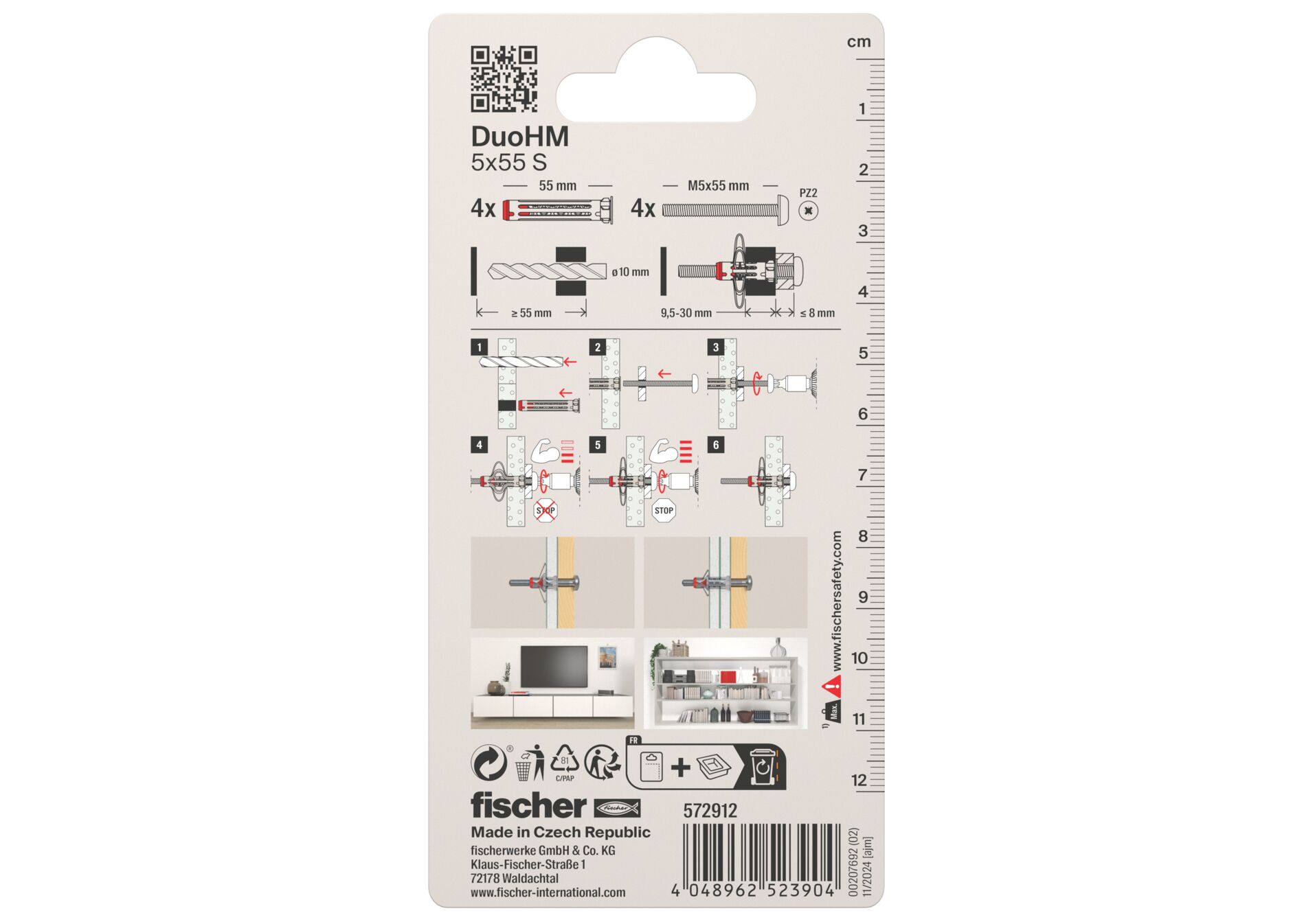 fischer Hollewandplug DuoHM 4 x 55 S PH TX, Cilinderkop schroef, TX fischer Hollewandplug DuoHM 4 x 55 S PH TX, Cilinderkop schroef, TX