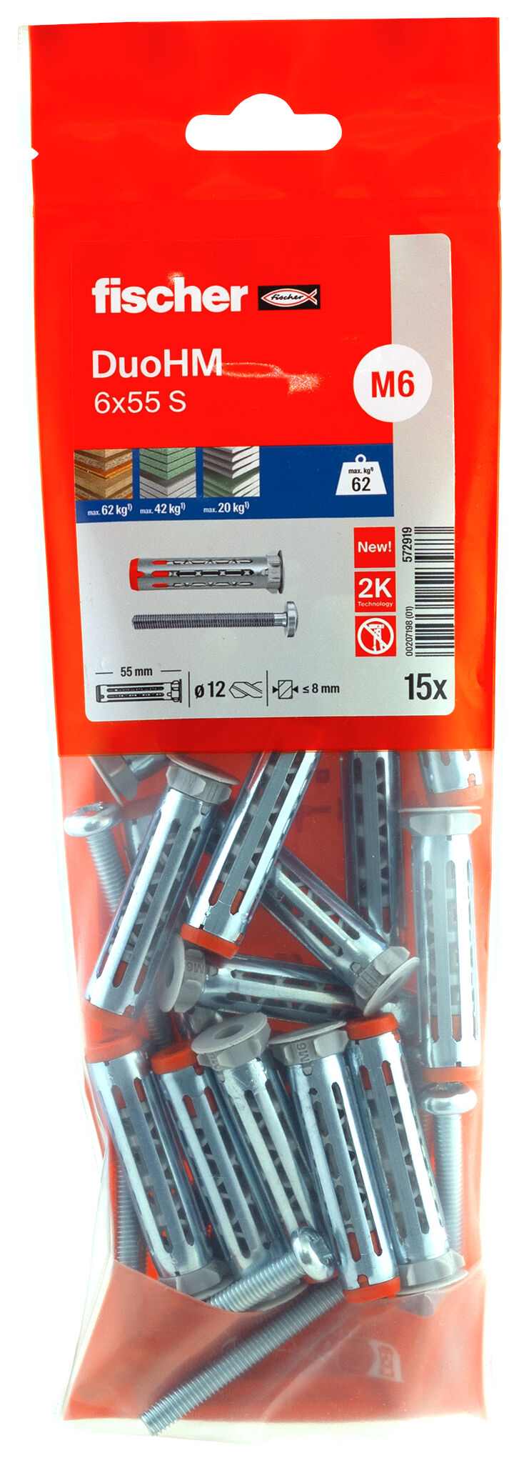 Packaging: "fischer cavity fixing DuoHM 6 x 55 S PH PZ, Panhead screw, PZ-drive"