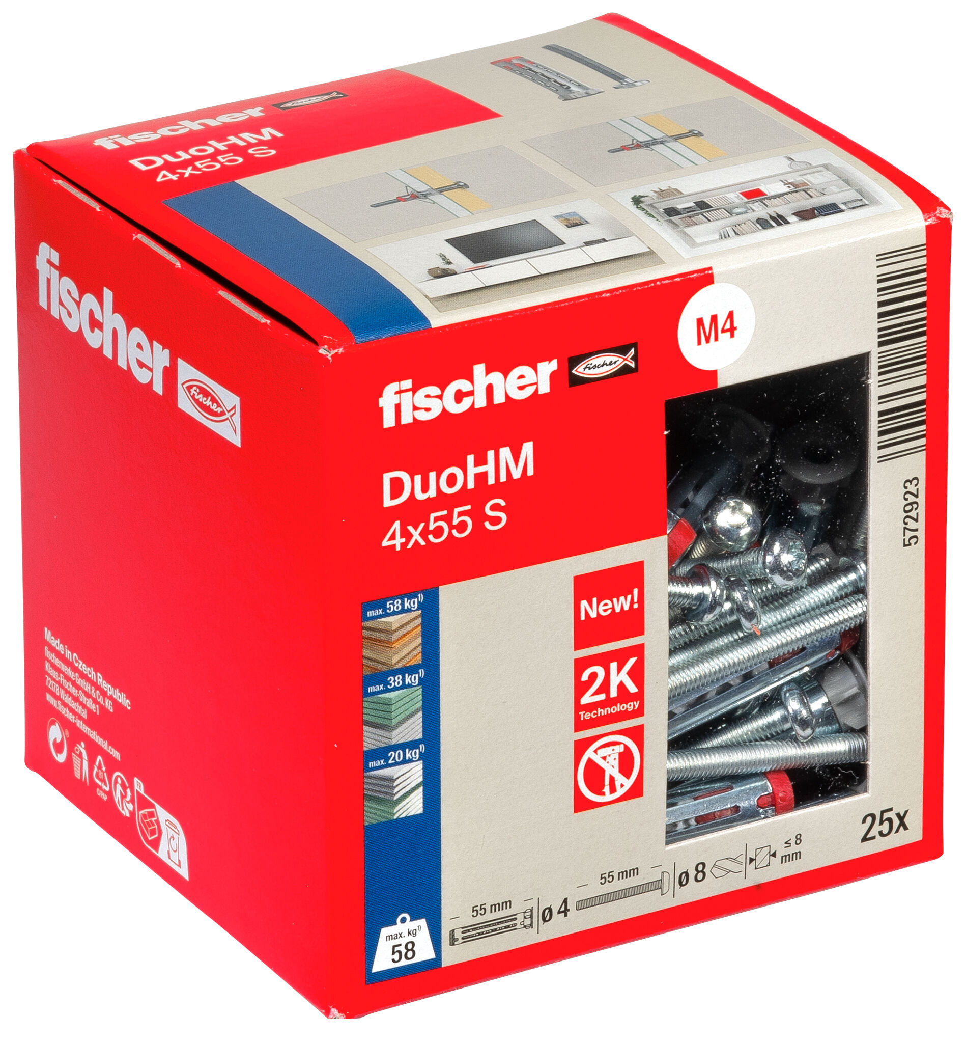 Packaging: "fischer cavity fixing DuoHM 4 x 55 S PH TX, Panhead screw, TX-drive"