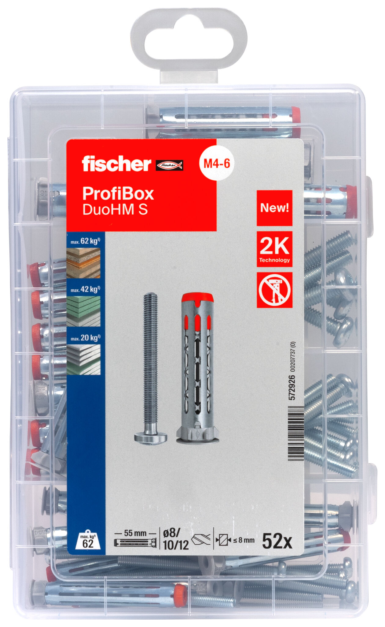 Packaging: "fischer Profi-Box with cavity fixing DuoHM, Panhead-screw, PZ-drive"