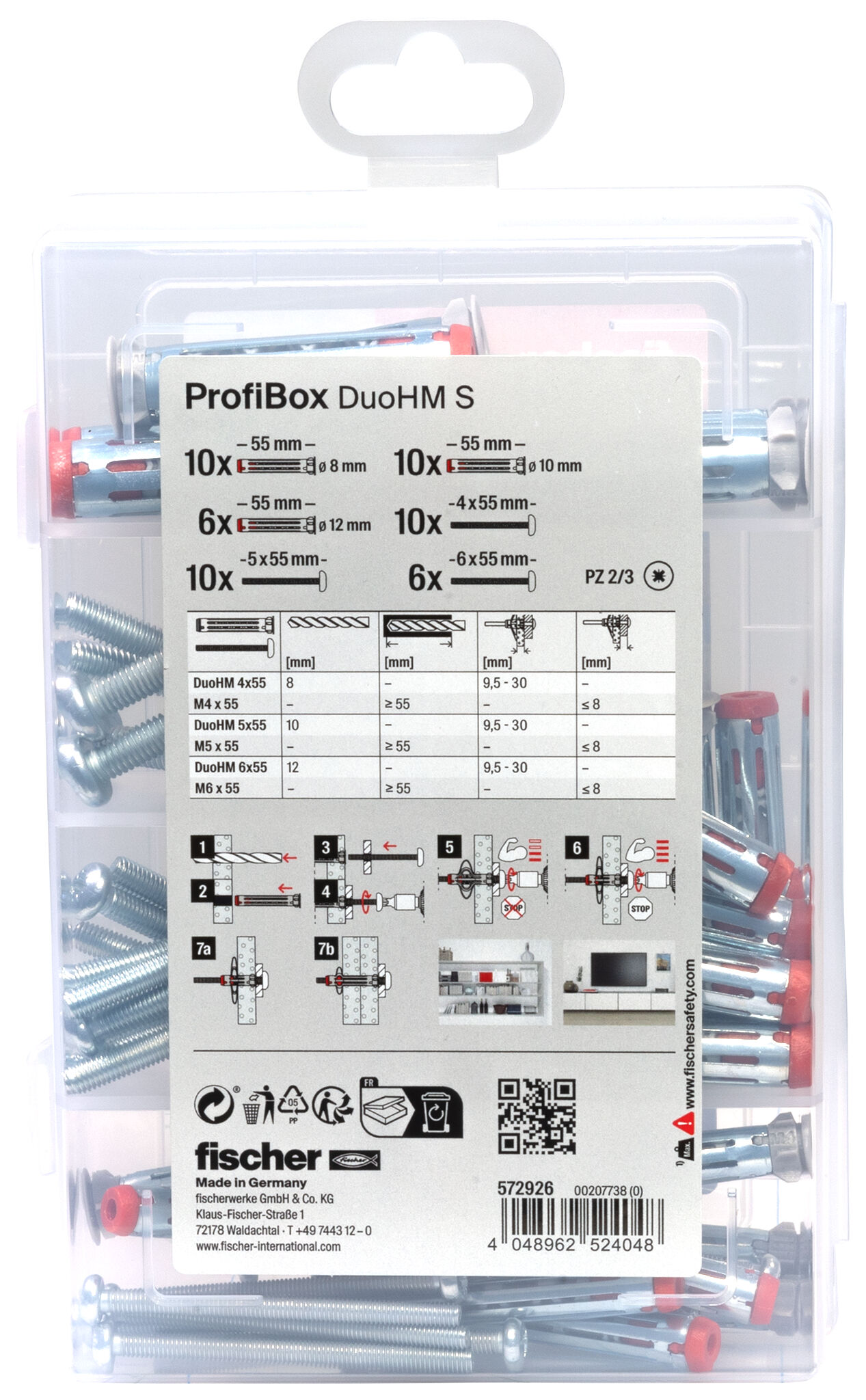 Packaging: "fischer Profi-Box with cavity fixing DuoHM, Panhead-screw, PZ-drive"